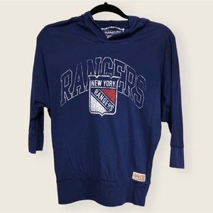 Mitchell & Ness Nostalgia Co NY Rangers Lightweight 3/4 Sleeve Hoodie Size Small